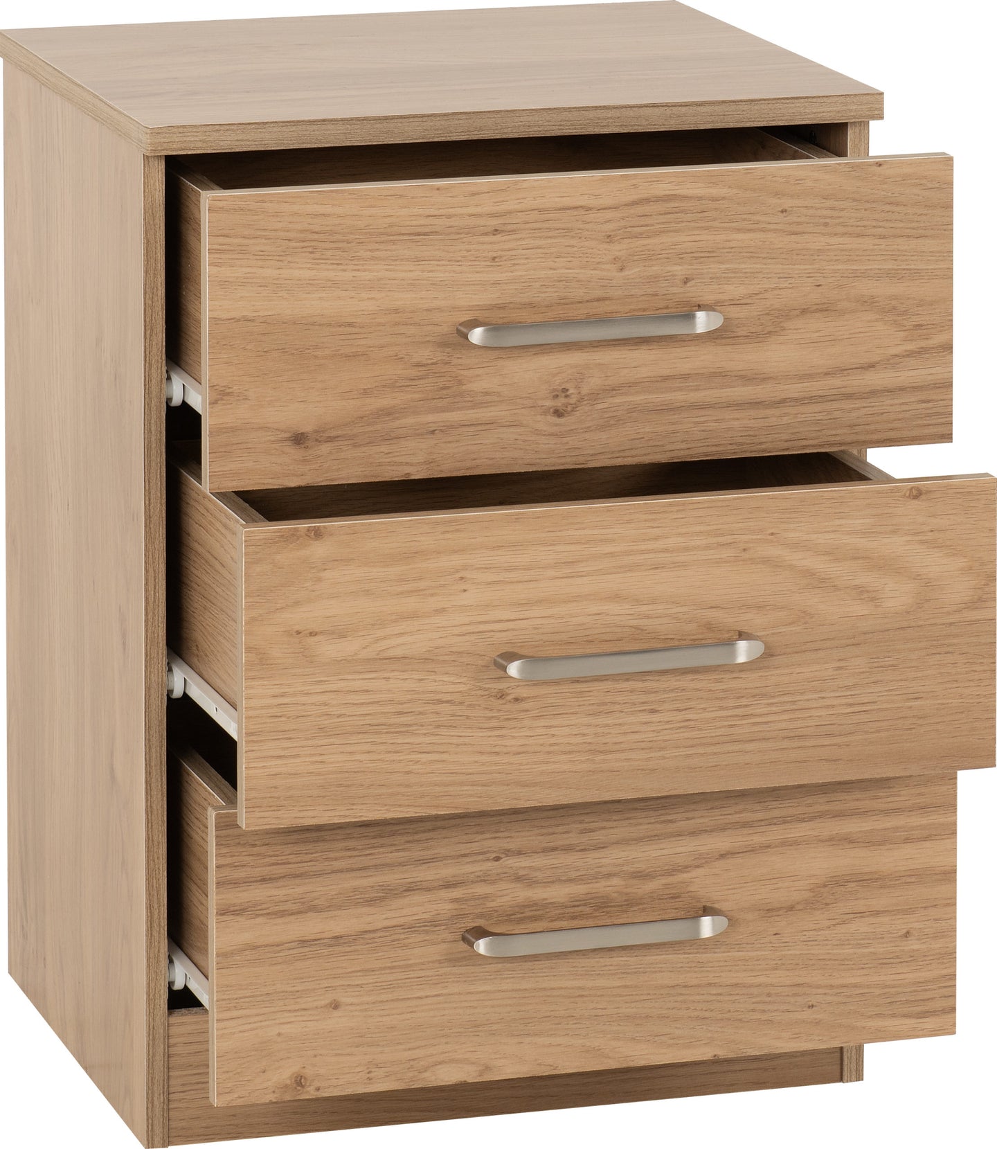 New 3 Drawer Bedside Table - Oak Effect